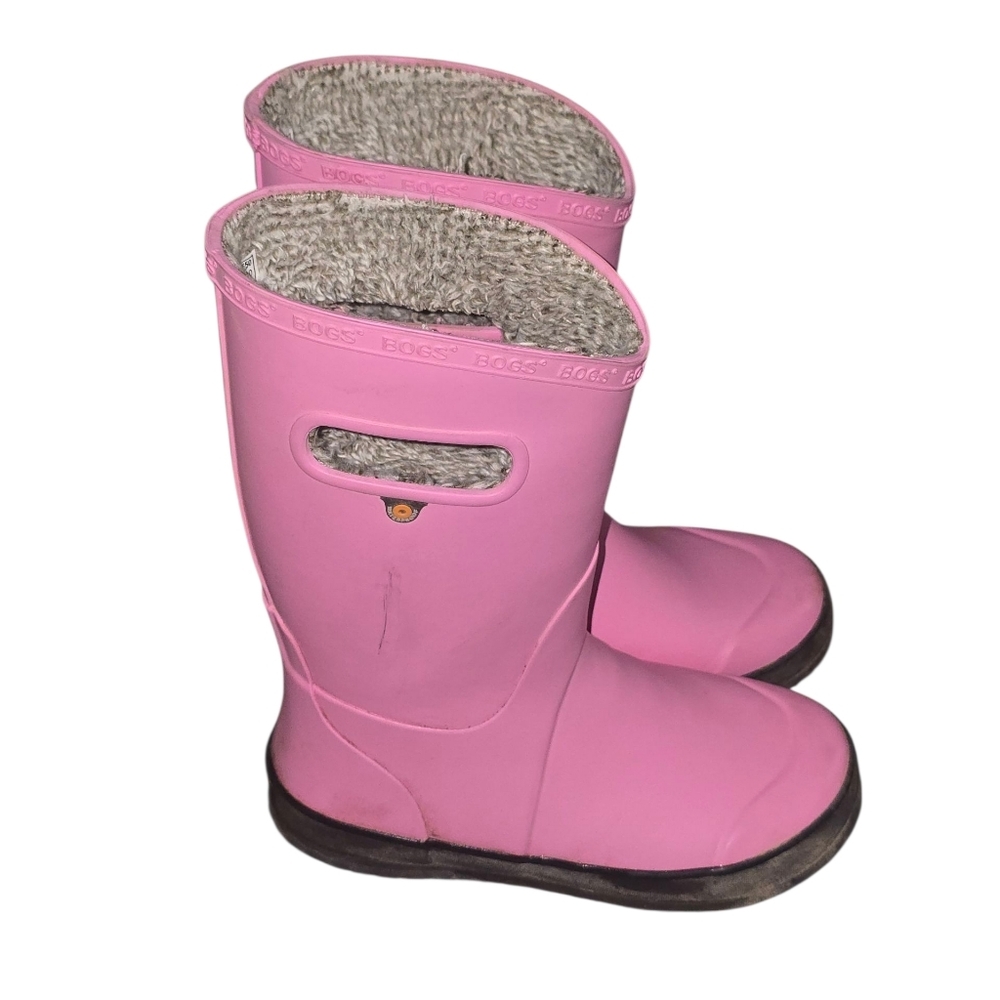 BOGS Plush Rain Boots Kids Size 3 Pink Faux Fur Lined Waterproof Boots